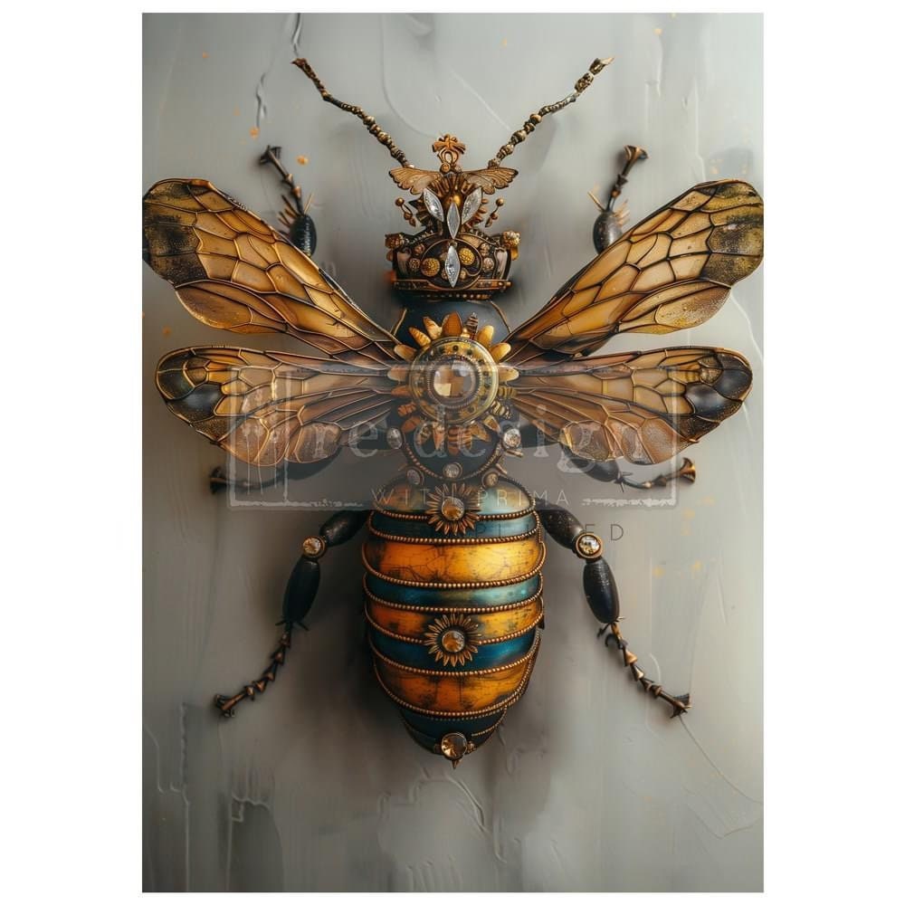 A1 Decoupage Fiber - Gearspring Honeybee | Steampunk | 23.4 x 33.1”|Redesign with Prima