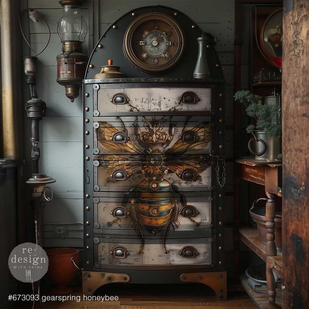 A1 Decoupage Fiber - Gearspring Honeybee | Steampunk | 23.4 x 33.1”|Redesign with Prima