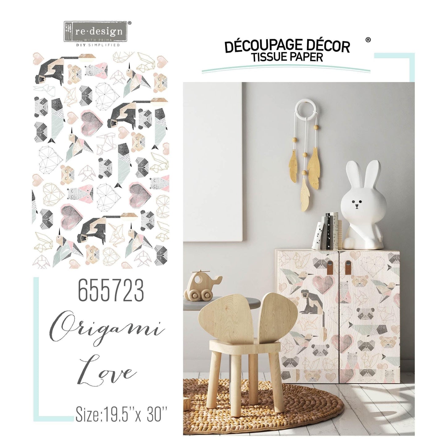 Decoupage Tissue Paper - Origami Love | 19.5x30” | Redesign with Prima