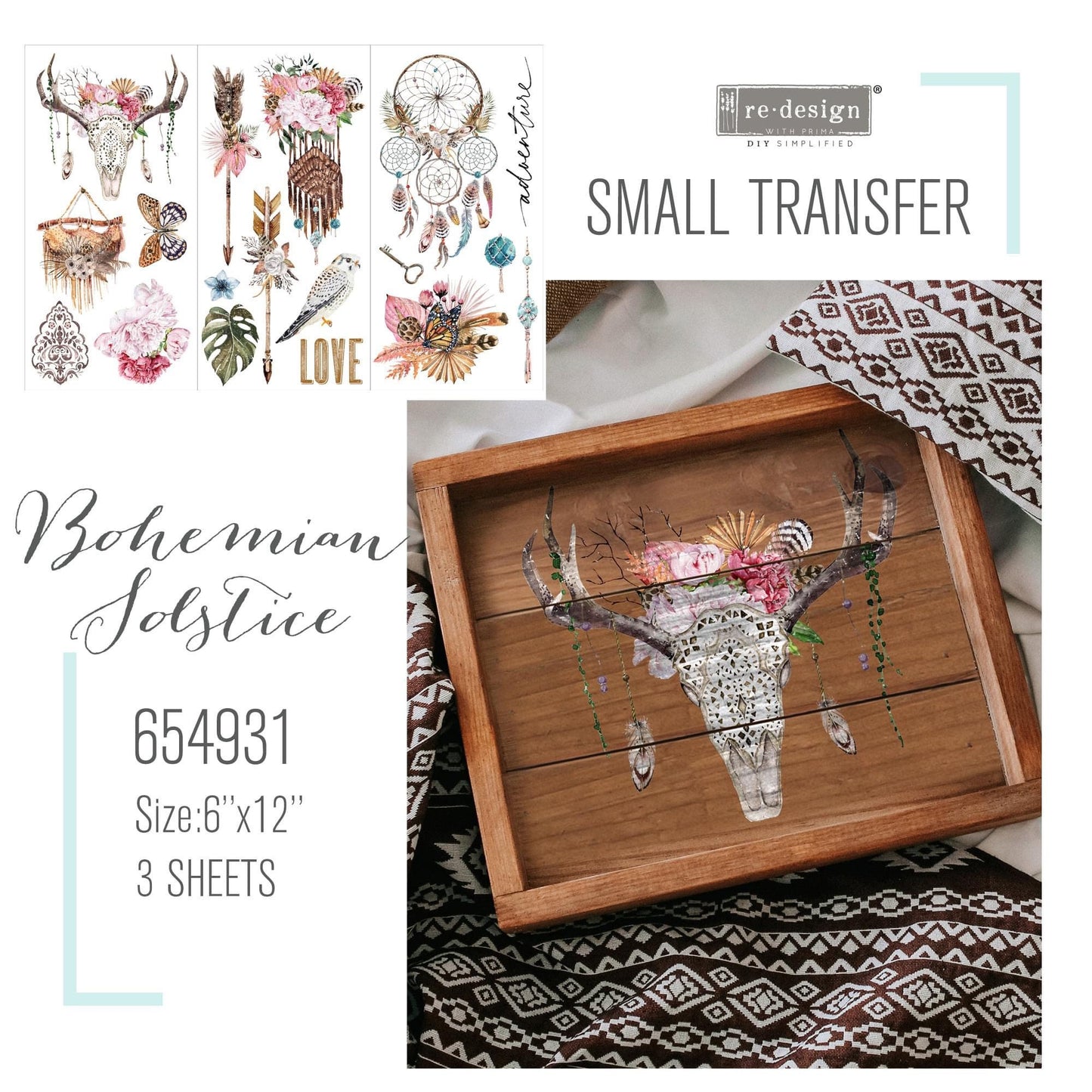 Mini Decor Transfers® - Bohemian Solstice | 6"x12"-3 sheets | Redesign with Prima