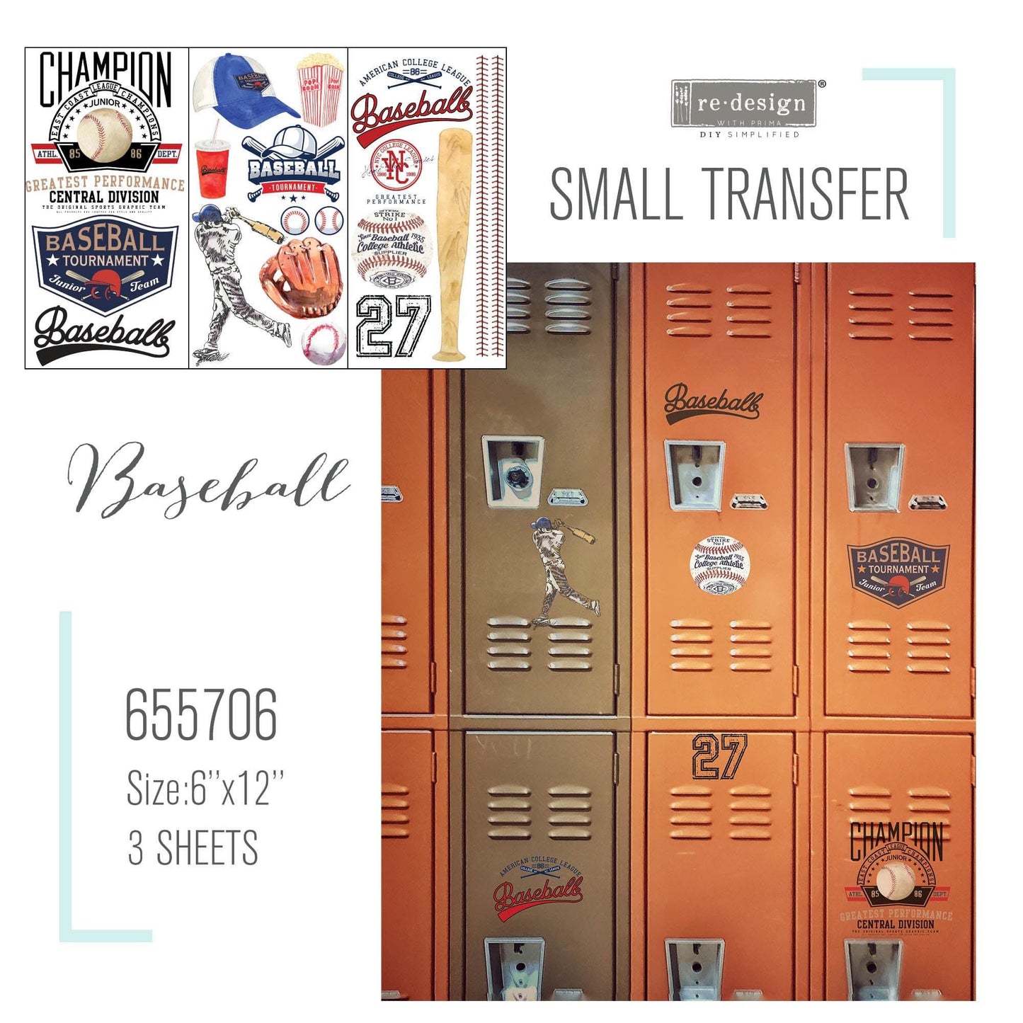 Mini Decor Transfers® - Baseball | 6"x12"-3 sheets | Redesign with Prima