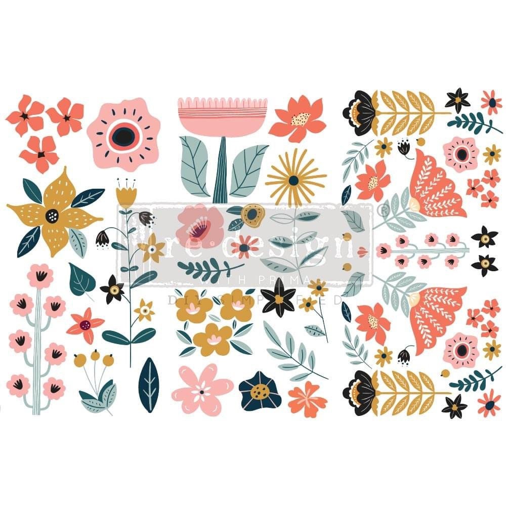 Mini Decor Transfers® - Doodle Flowers | 3 sheets, 6”x12” | Redesign with Prima