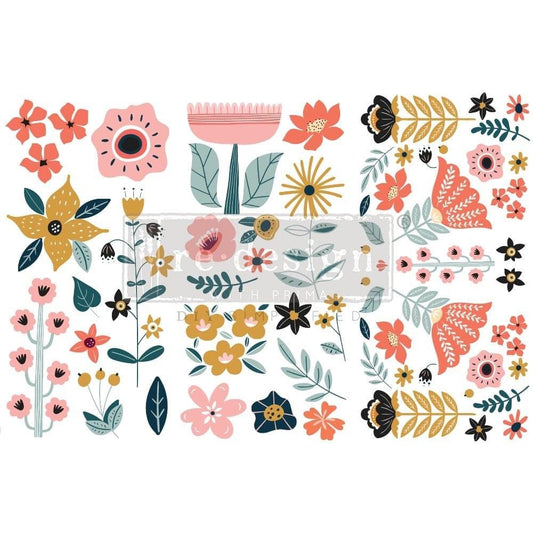 Mini Decor Transfers® - Doodle Flowers | 3 sheets, 6”x12” | Redesign with Prima