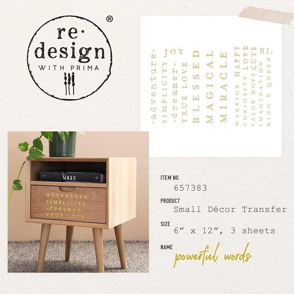Mini Decor Transfers® - Powerful Words | 6"x12"-3 sheets | Redesign with Prima