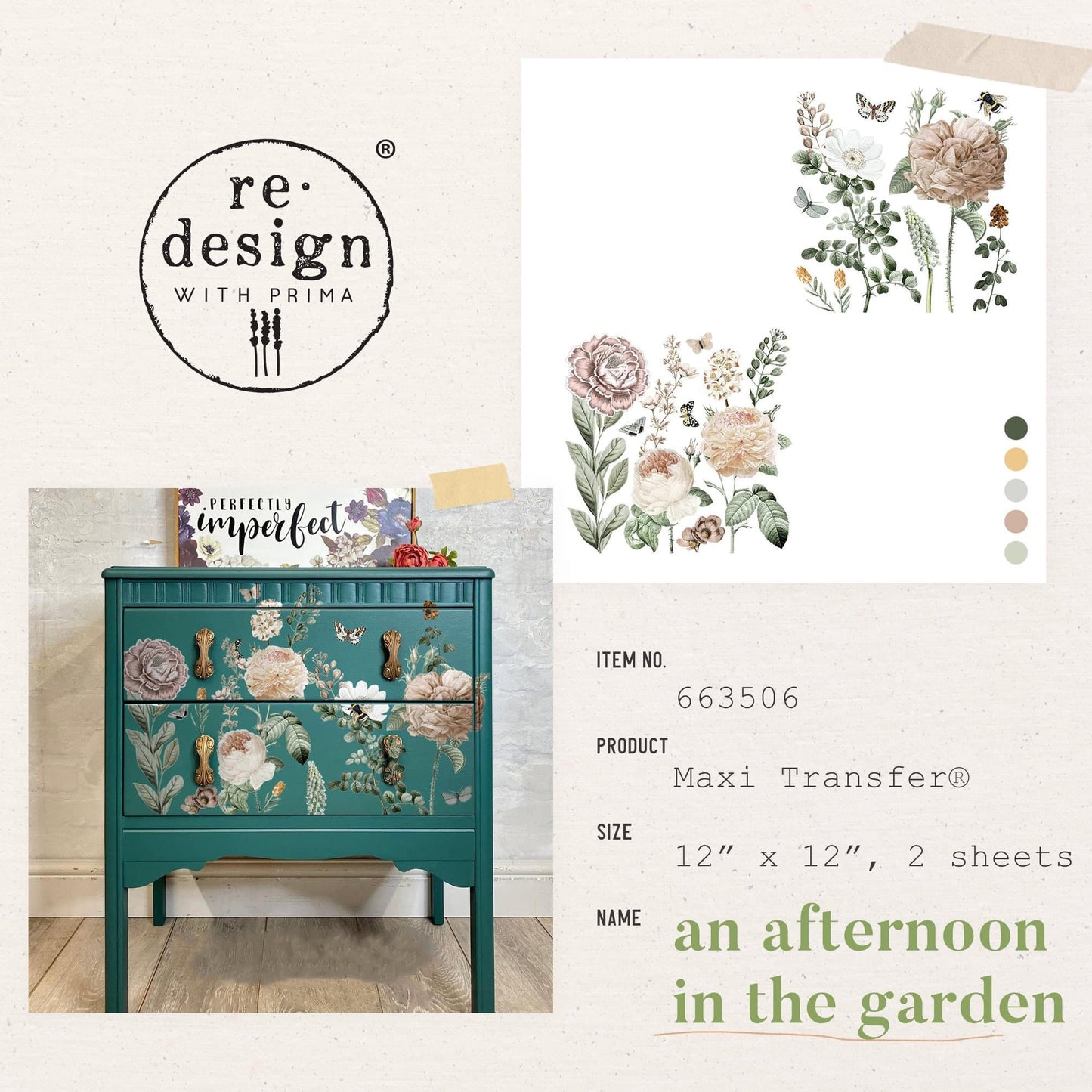 Maxi Decor Transfer® - An Afternoon in the Garden | 2 sheets, 12”x12” | Redesign with Prima
