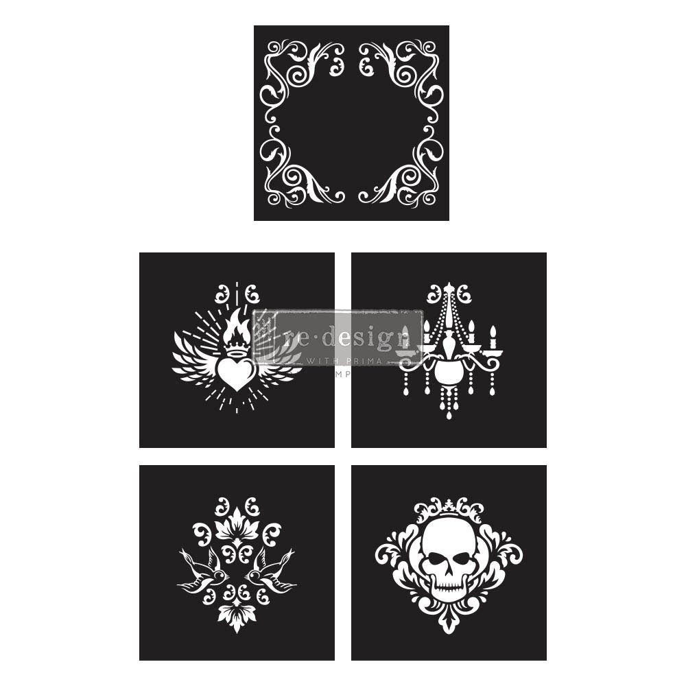 Decor Stencil - Glam Punk | 5 pc overlays, 12”x12” | Steampunk | CeCe | Redesign with Prima