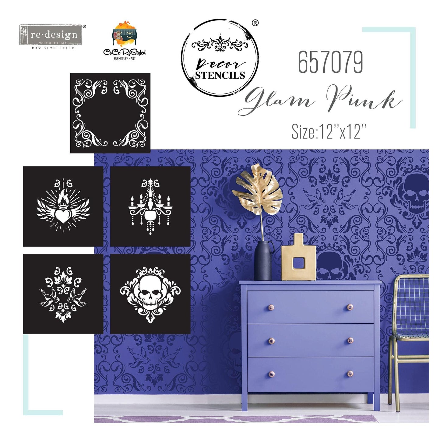 Decor Stencil - Glam Punk | 5 pc overlays, 12”x12” | Steampunk | CeCe | Redesign with Prima