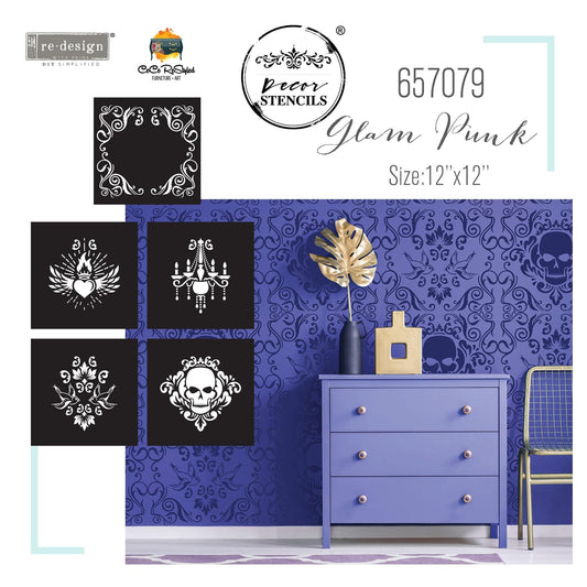 Decor Stencil - Glam Punk | 5 pc overlays, 12”x12” | Steampunk | CeCe | Redesign with Prima