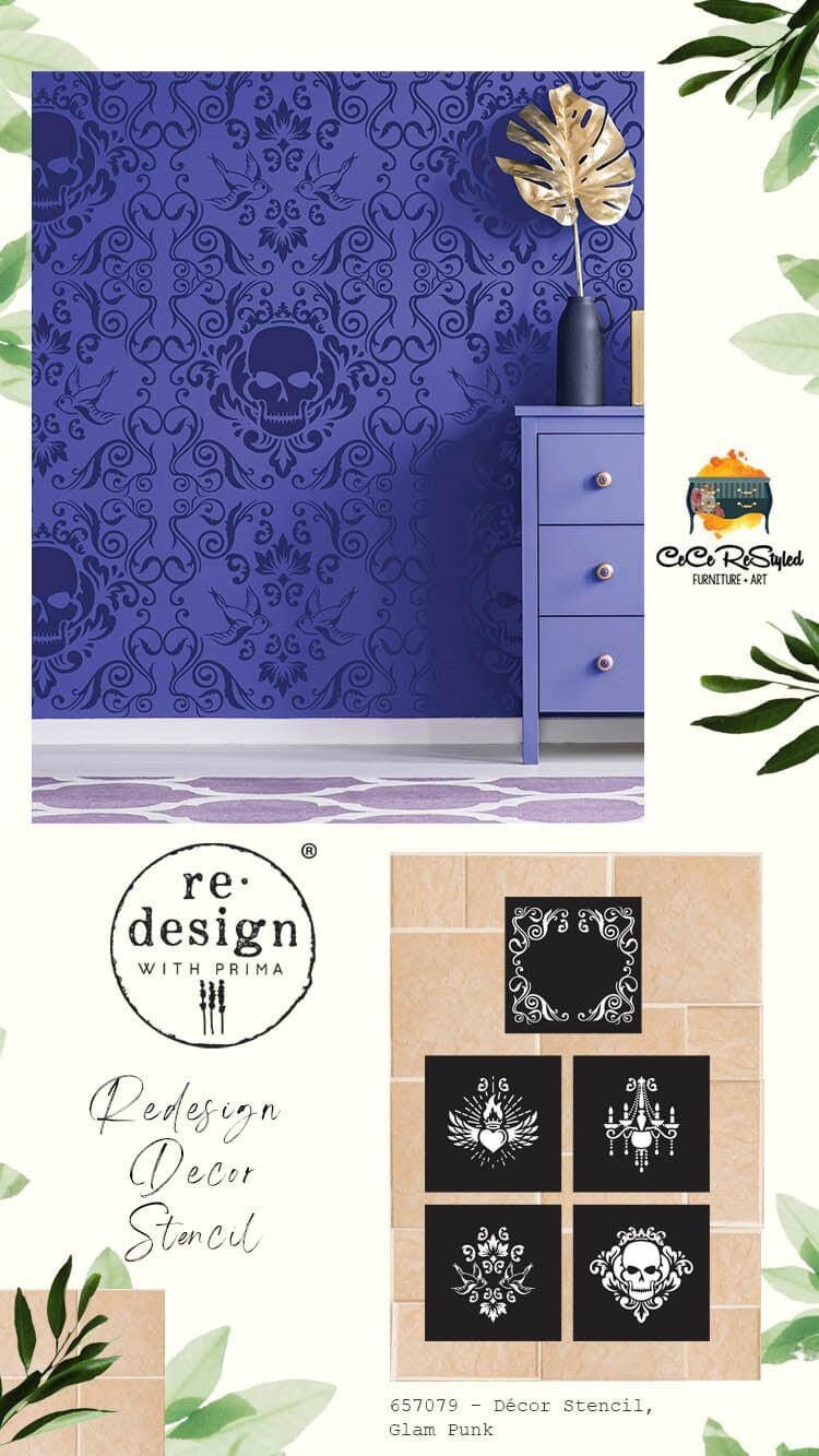 Decor Stencil - Glam Punk | 5 pc overlays, 12”x12” | Steampunk | CeCe | Redesign with Prima