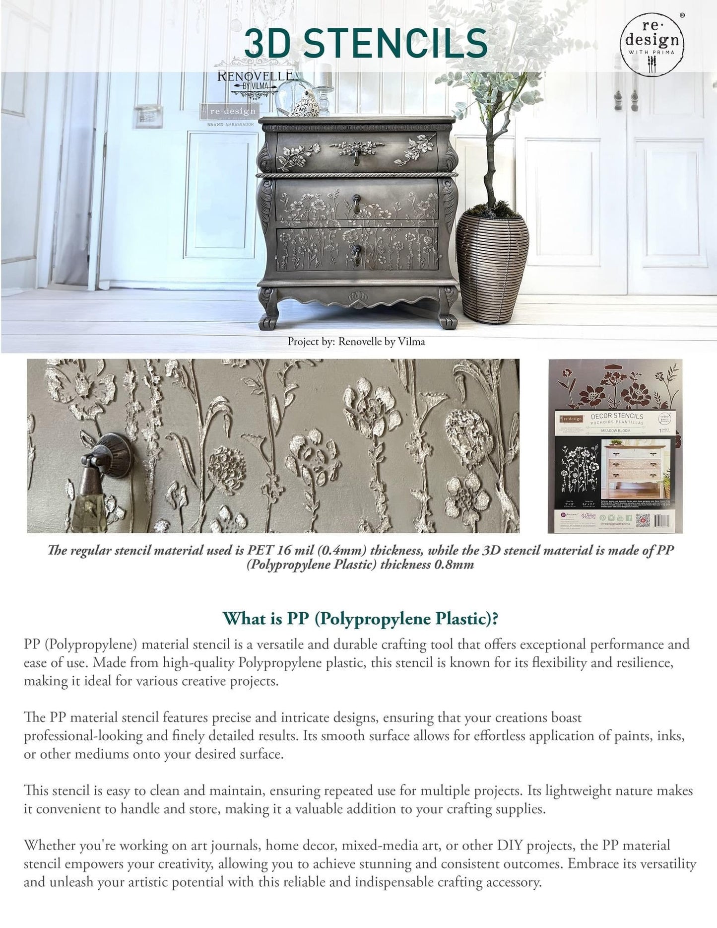 Decor Stencil - Splendid Scroll | 3-D | 9”x12” | Redesign with Prima