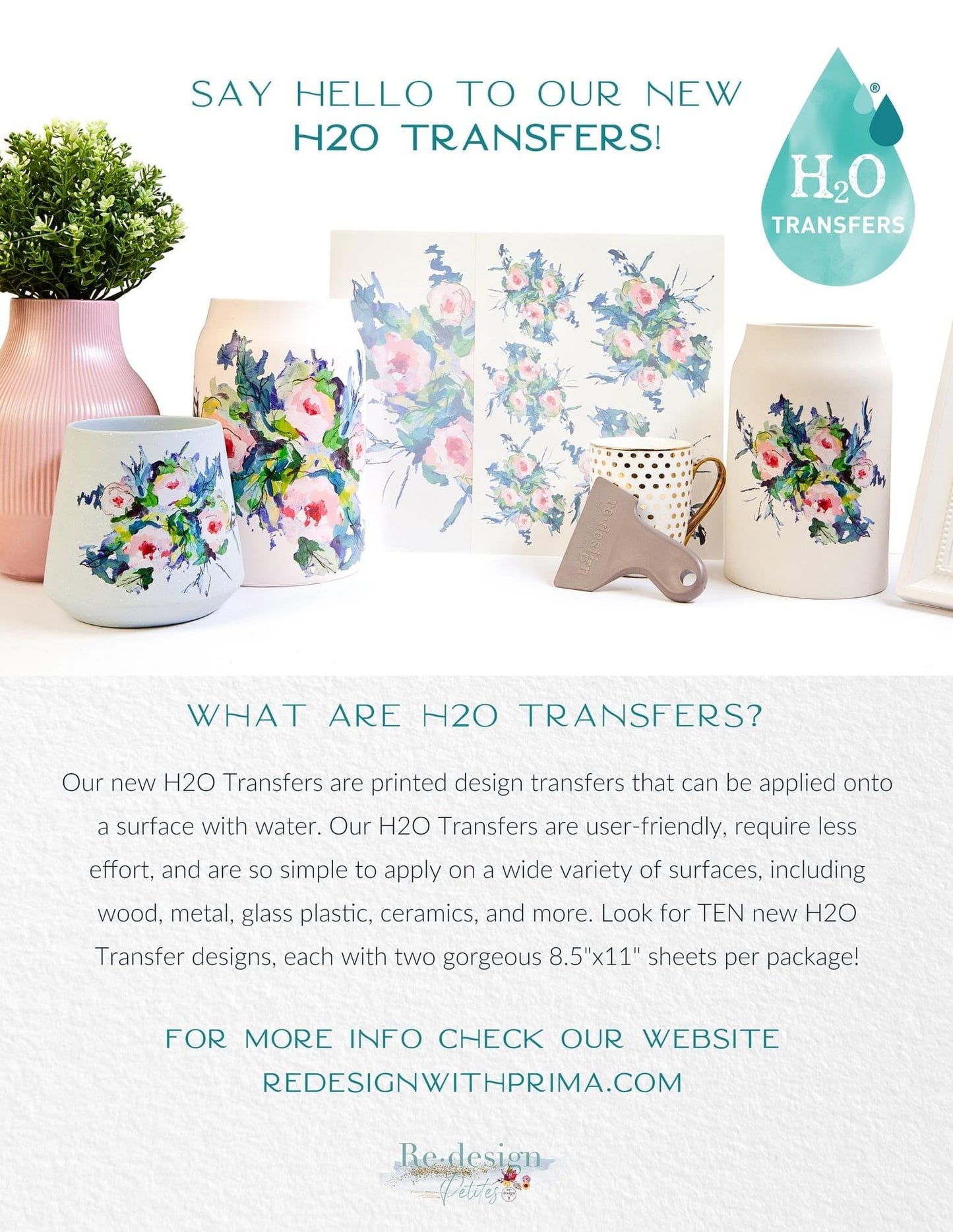 Gorgeous Flora H2O Transfer | 8.5"x11"-2 sheets | Redesign with Prima