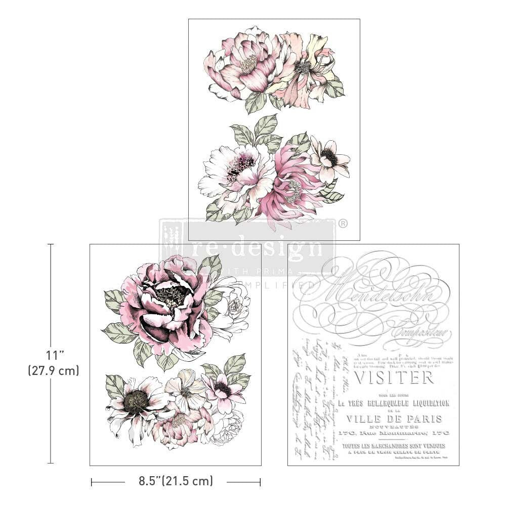 Middy Decor Transfers® - Desert Rose | 3 sheets, 8.5”x11” | Redesign with Prima