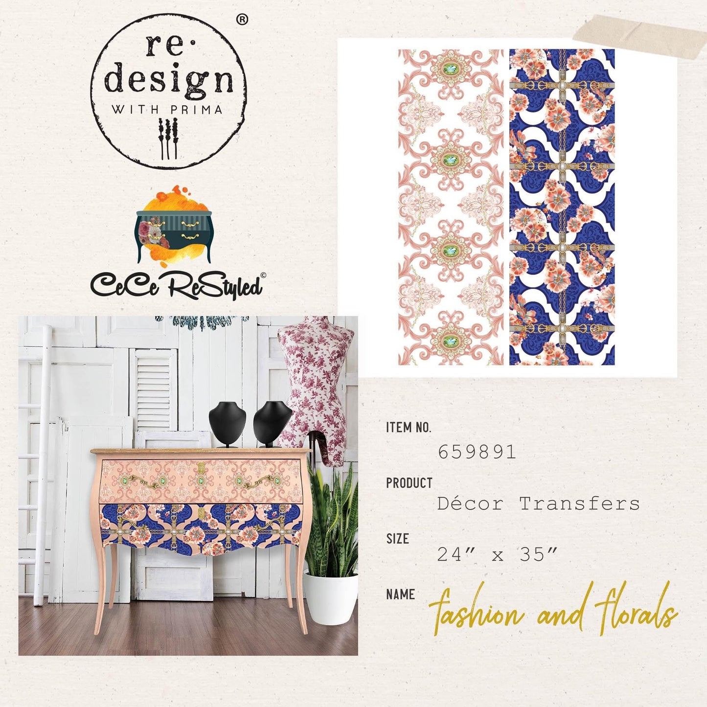 Large Decor Transfers® - Fashion and Florals | Reduced Price | 24”x30” | Redesign with Prima