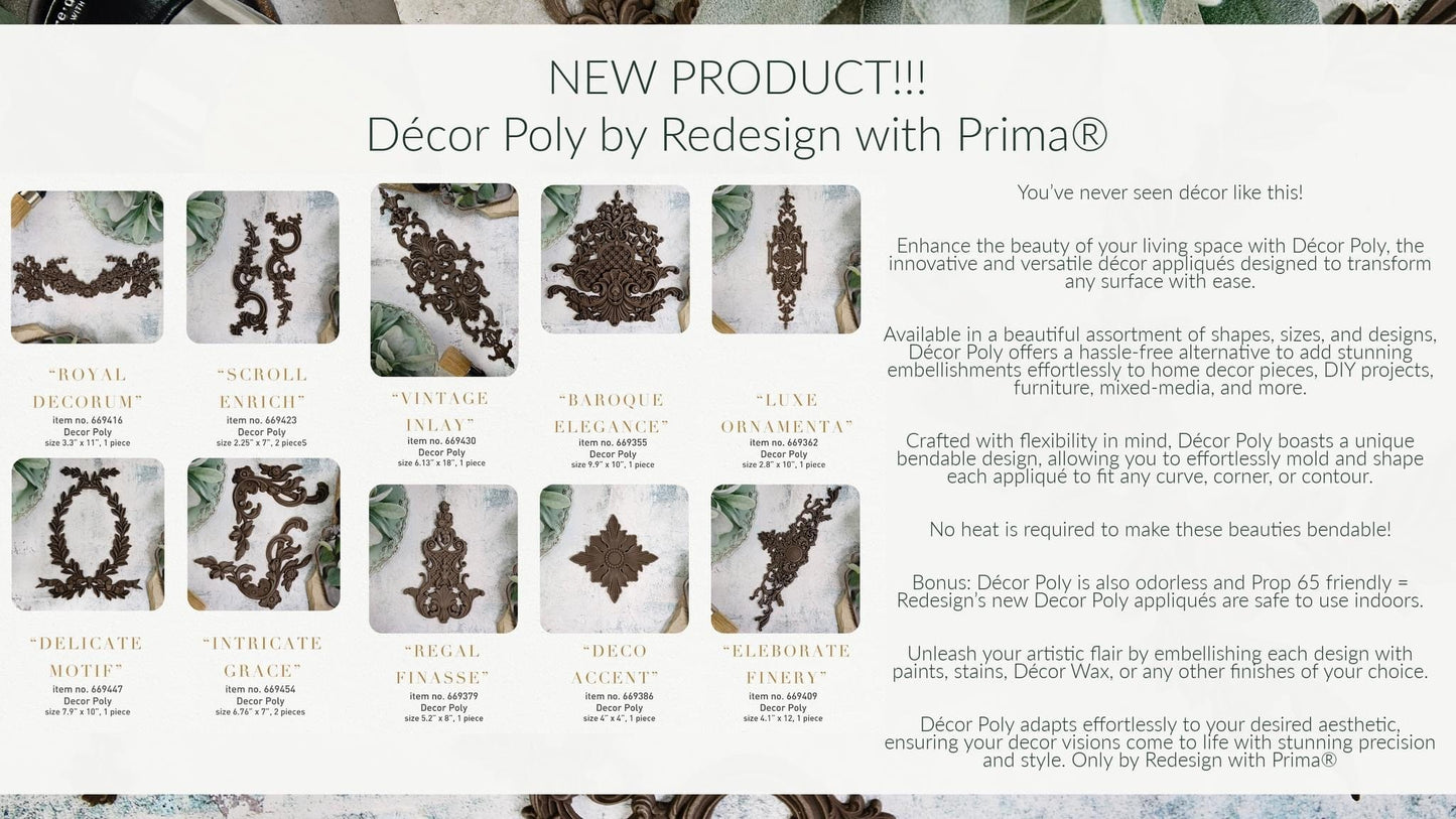 Décor Poly™ - Intricate Grace | Bendable | 2 PCS, 7″X6.76″0.315″ | Furniture Appliqué | Redesign with Prima