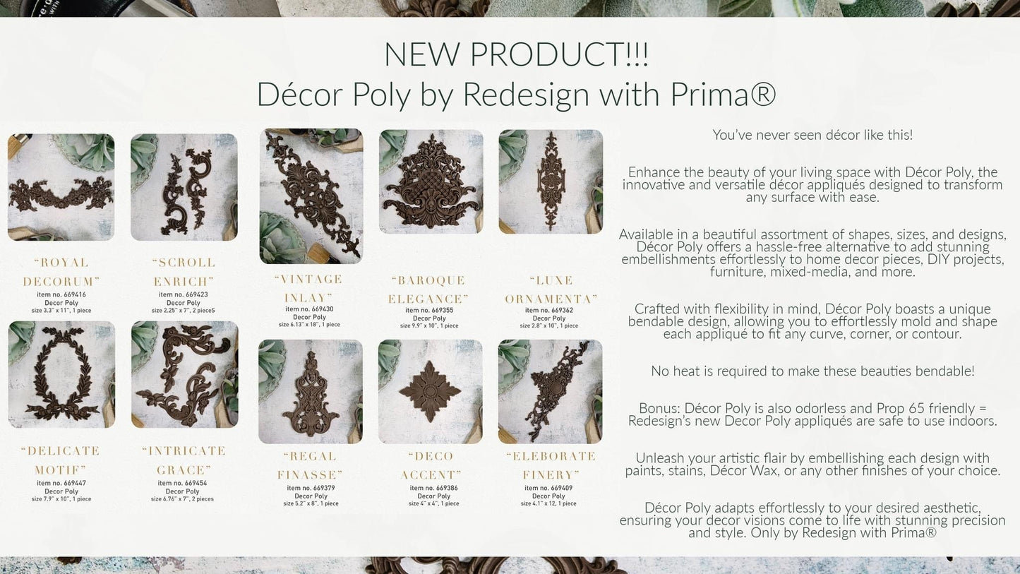 Décor Poly™ - Baroque Elegance | Bendable-10x9.89x0.49” | Furniture Appliqué | Redesign with Prima