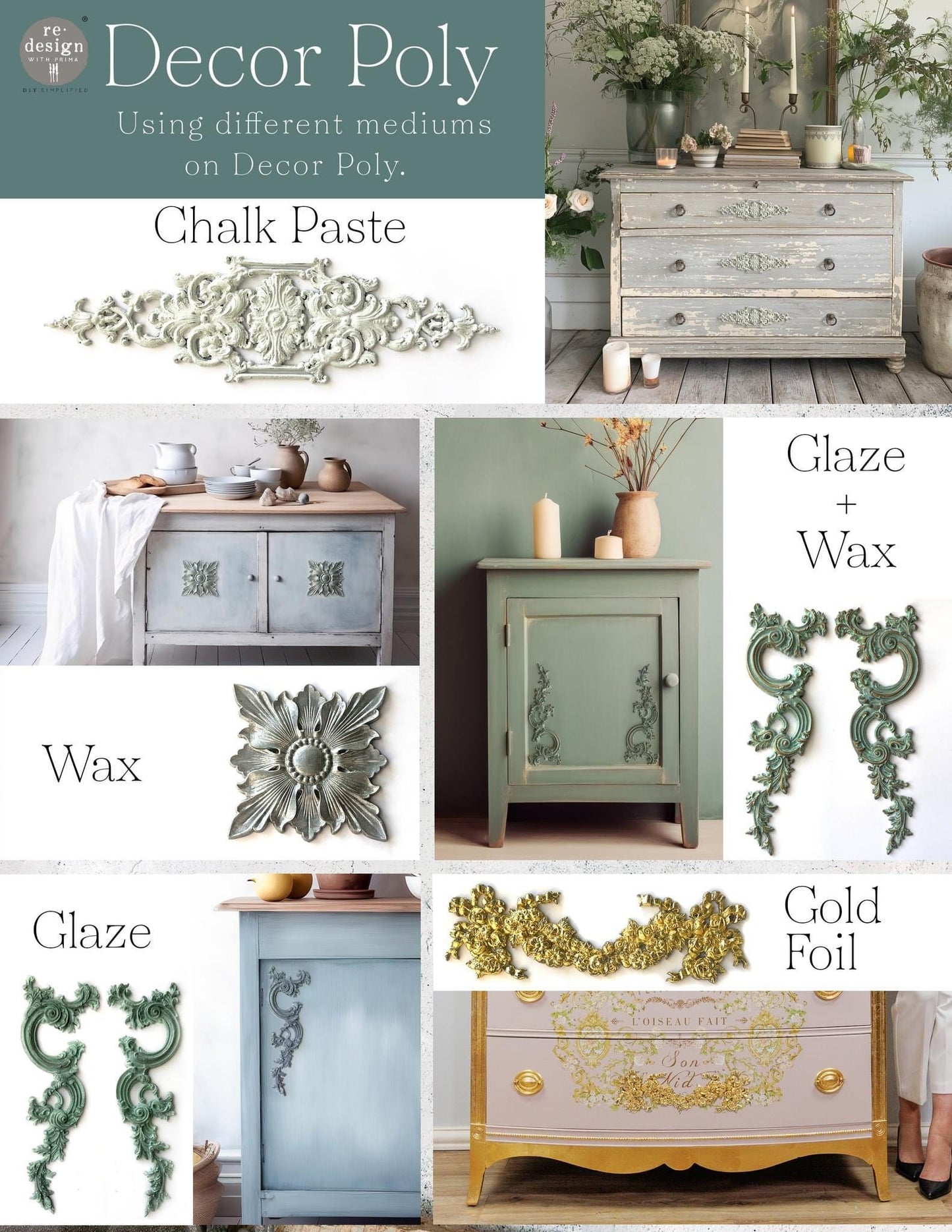 Décor Poly™ - Regal Finasse | Bendable appliqué | 1 pc, 8″X5.2″X0.33″  | Redesign with Prima
