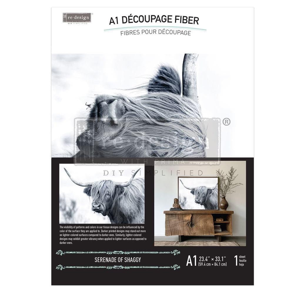 A1 Decoupage Fiber - Serenade of Shaggy | Monochrome | 23.4 x 33.1” | Redesign with Prima