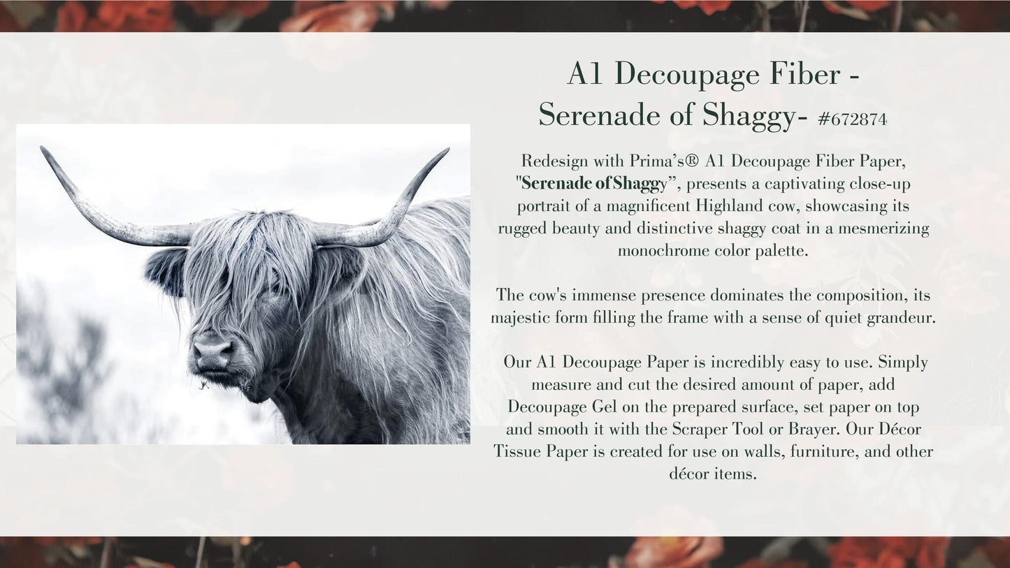 A1 Decoupage Fiber - Serenade of Shaggy | Monochrome | 23.4 x 33.1” | Redesign with Prima