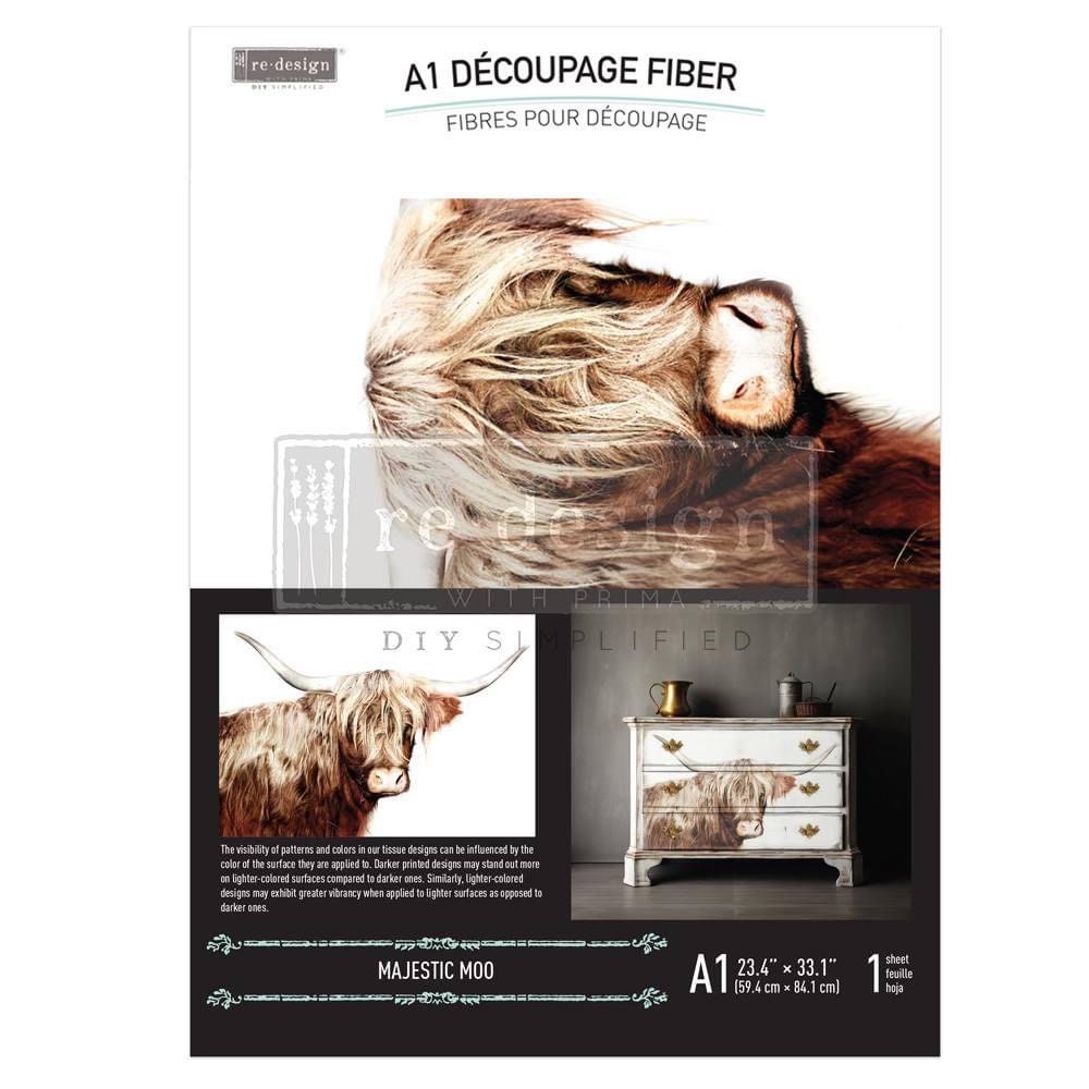 A1 Decoupage Fiber - Majestic Moo | 1 pc, 23.4”x33.1” | Highland Cow | Redesign with Prima