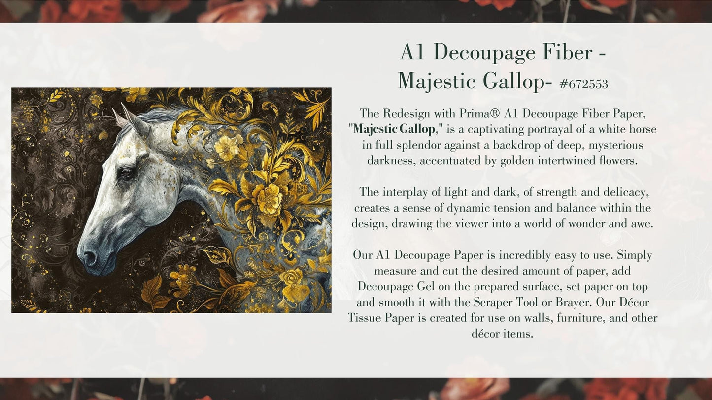 A1 Decoupage Fiber - Majestic Gallop | 1 sheet, 23.4 x 33.1” | Redesign with Prima