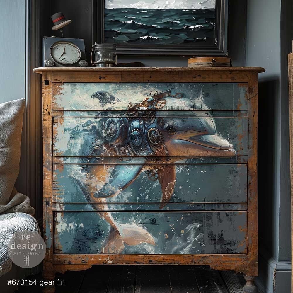 A1 Decoupage Fiber - Gearfin | 23.4”x33.1” | Steampunk | Redesign with Prima
