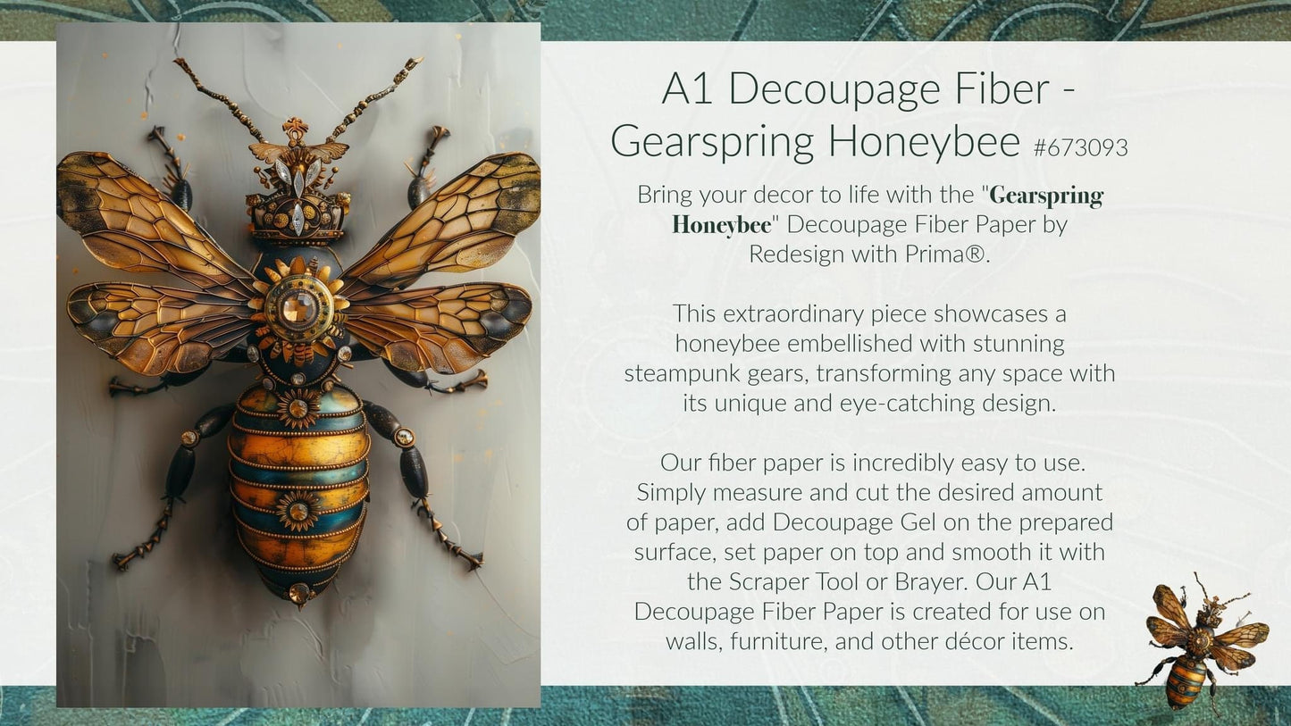 A1 Decoupage Fiber - Gearspring Honeybee | Steampunk | 23.4 x 33.1”|Redesign with Prima