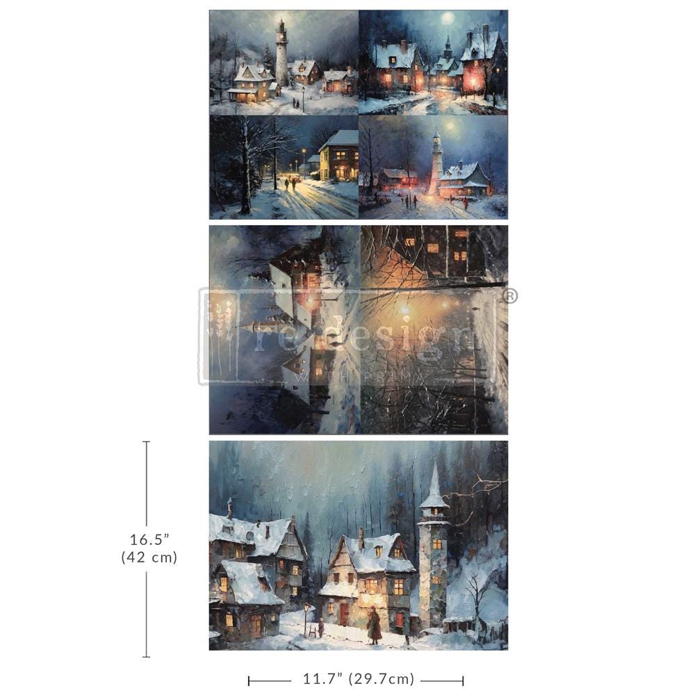 A3 Decoupage Fiber - Snowy Twilight | 3 sht, 11.7” x 16.5” each | Redesign with Prima