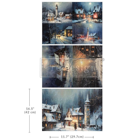 A3 Decoupage Fiber - Snowy Twilight | 3 sht, 11.7” x 16.5” each | Redesign with Prima