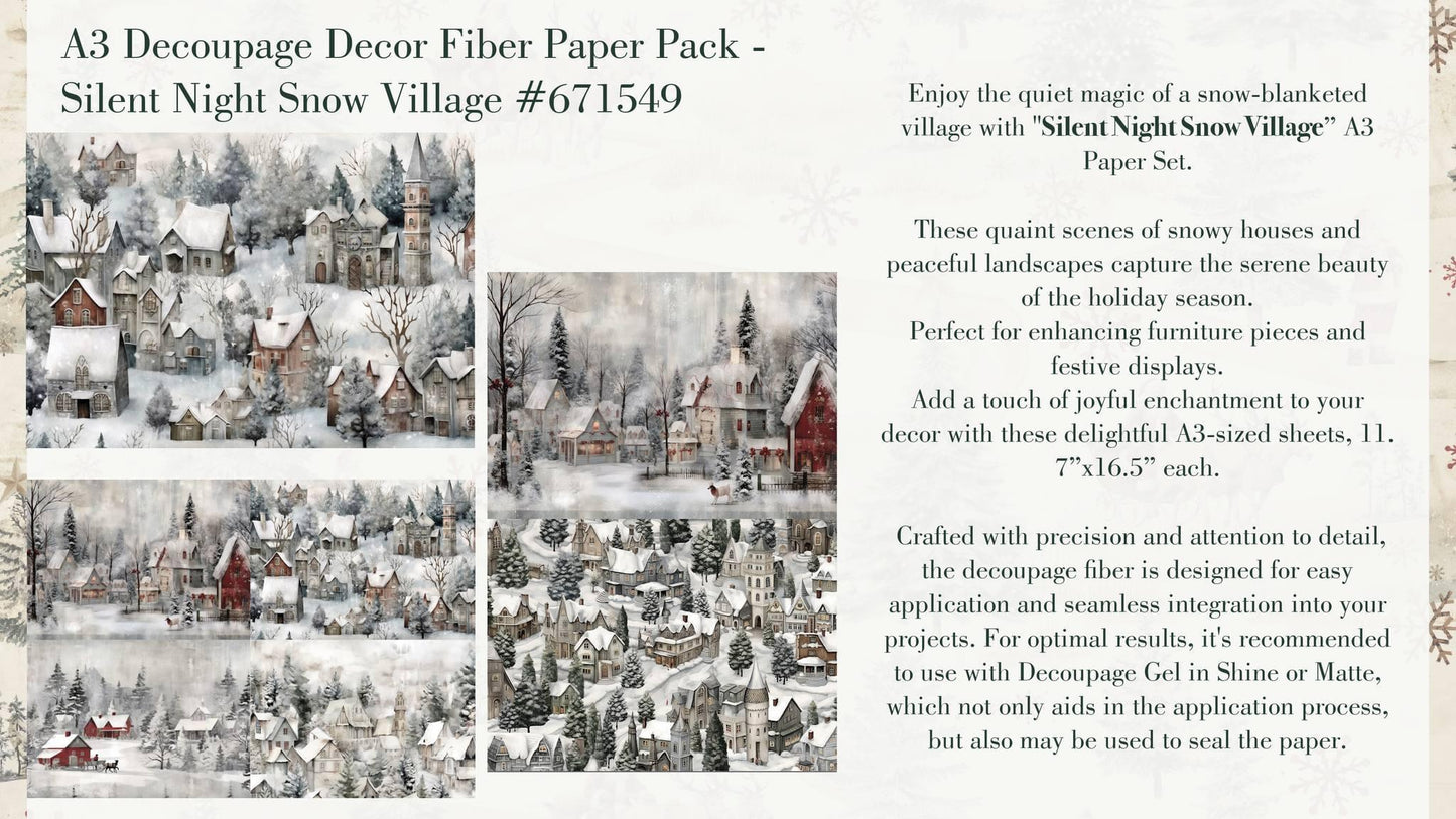 A3 Decoupage Fiber - Silent Night Snow Village | 3 sht, 11.7” x 16.5” each | Redesign with Prima