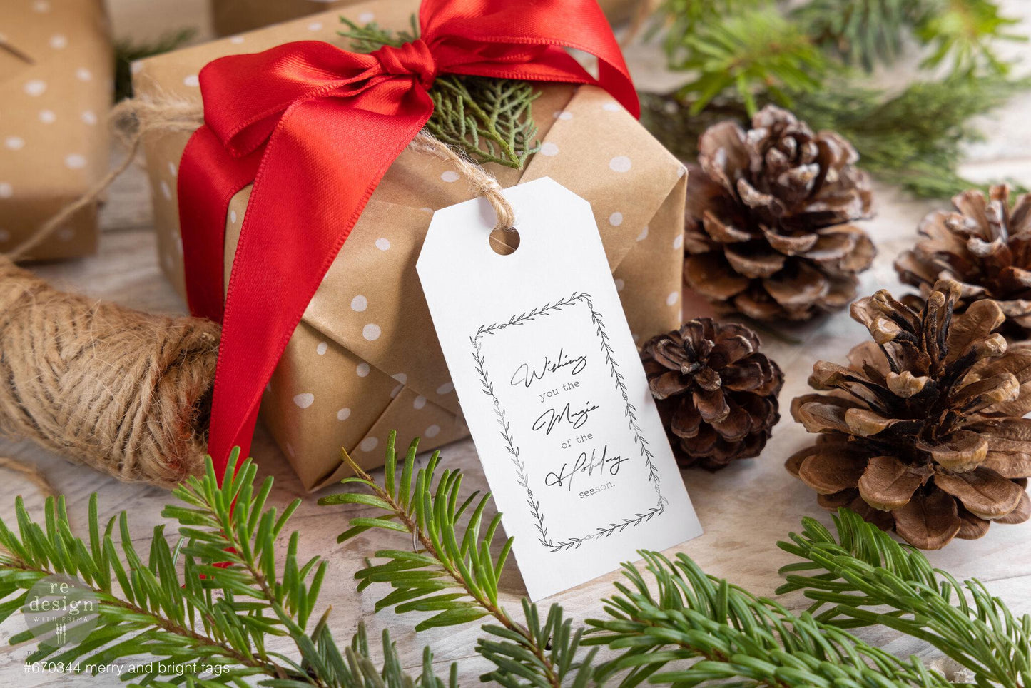 Merry & Bright Decor Clear Stamp, 9”x12” | Christmas themed | Redesign with Prima