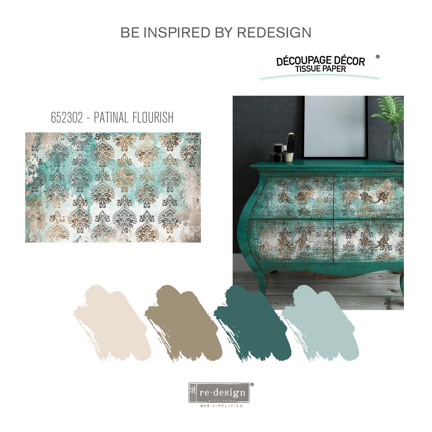 Decoupage Tissue Paper - Patina Flourish | 19.5x30” | Redesign with Prima