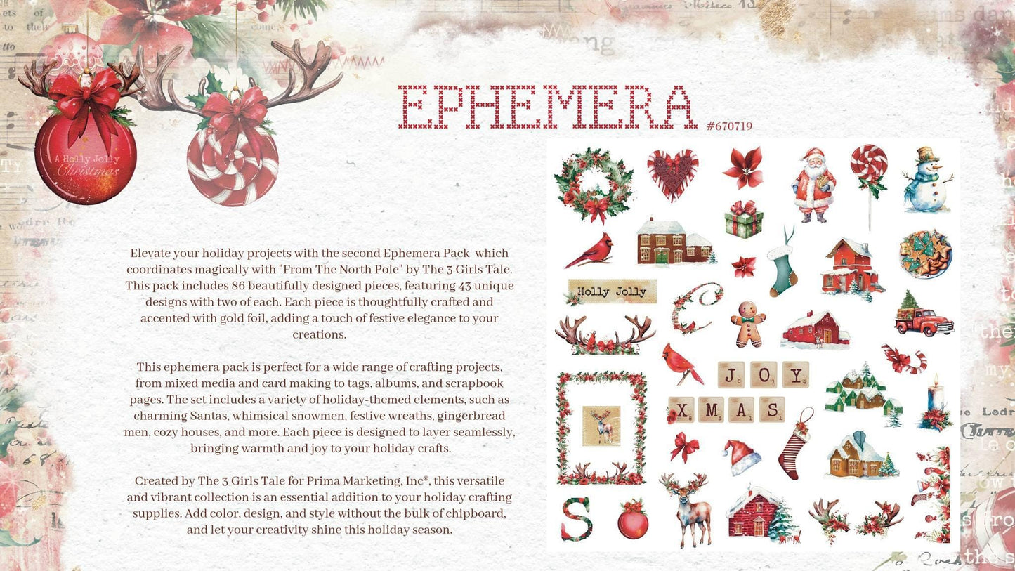 From the North Pole Collection Ephemera, 86 pc |  Gold Foil Accents | Prima Marketing Inc.