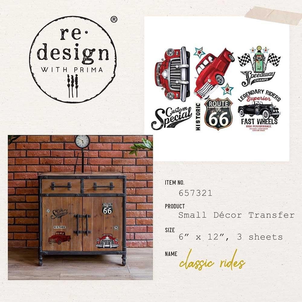 Mini Decor Transfers® - Classic Rides | 6"x12"-3 sheets | Redesign with Prima