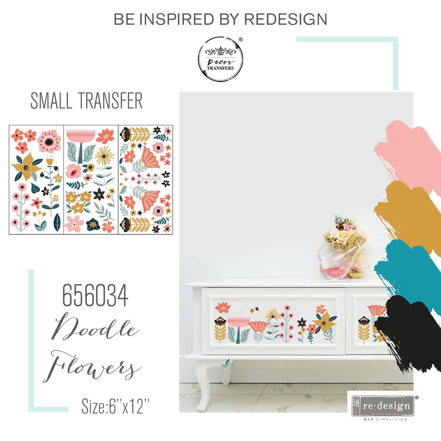 Mini Decor Transfers® - Doodle Flowers | 3 sheets, 6”x12” | Redesign with Prima