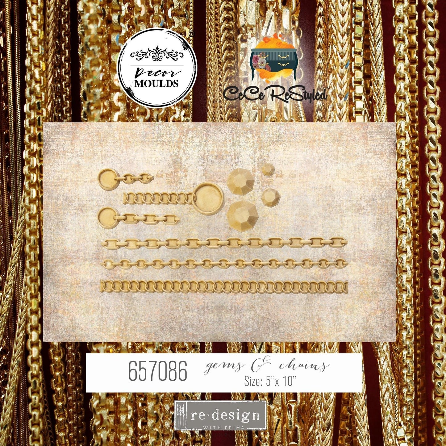 Decor Mould® - Gems and Chains | 5”x10” | Redesign with Prima
