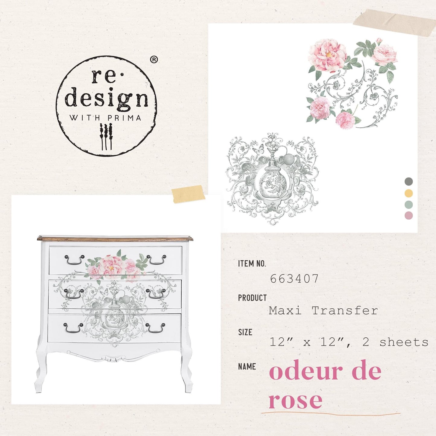 Maxi Decor Transfer® - Odeur De Rose | 12”x12” | Redesign with Prima