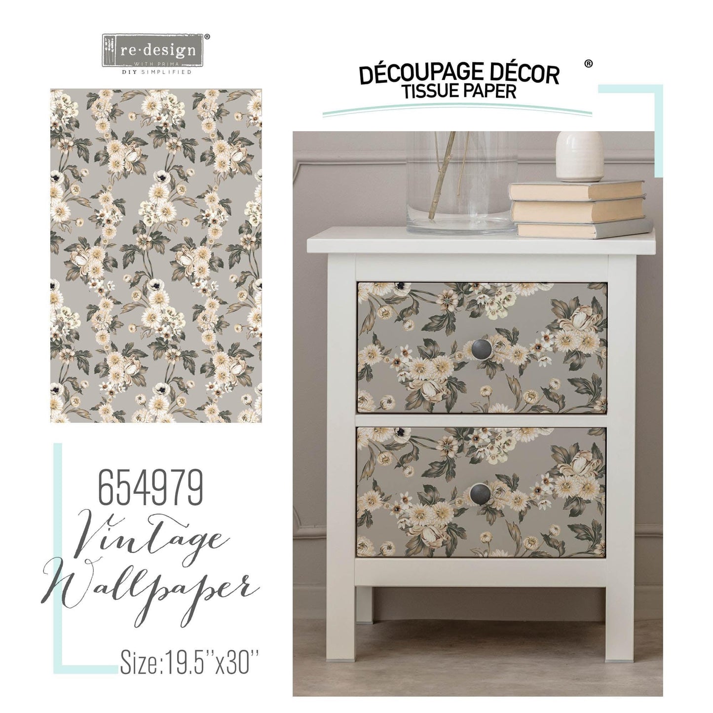 Decoupage Decor Tissue Paper - Vintage Wallpaper | 19”x30” | Redesign with Prima