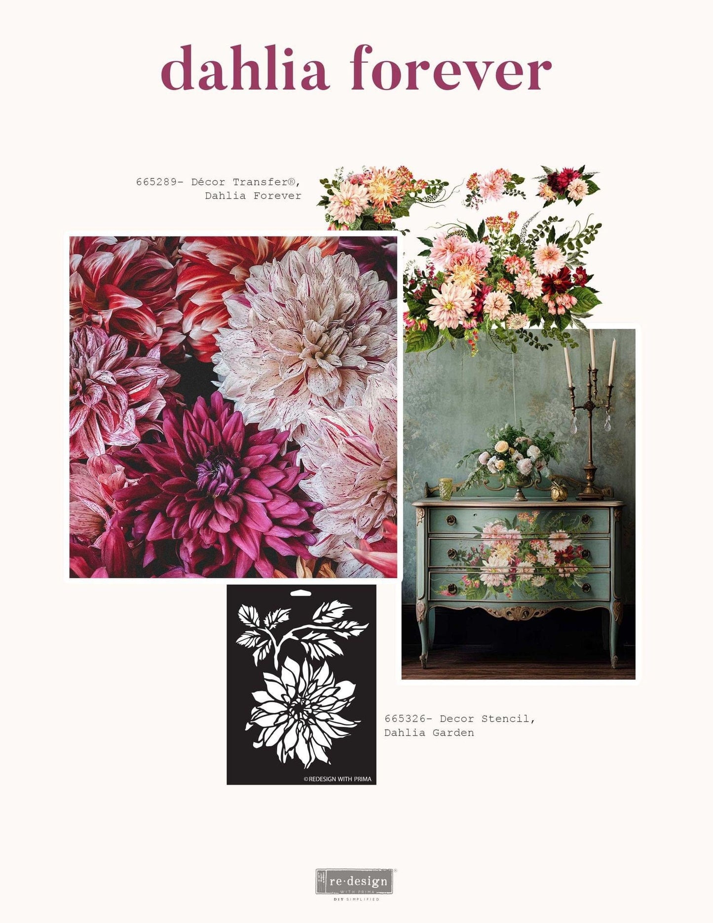 Decor Stencil - Dahlia Garden | 1 pc-9”x12” | Redesign with Prima