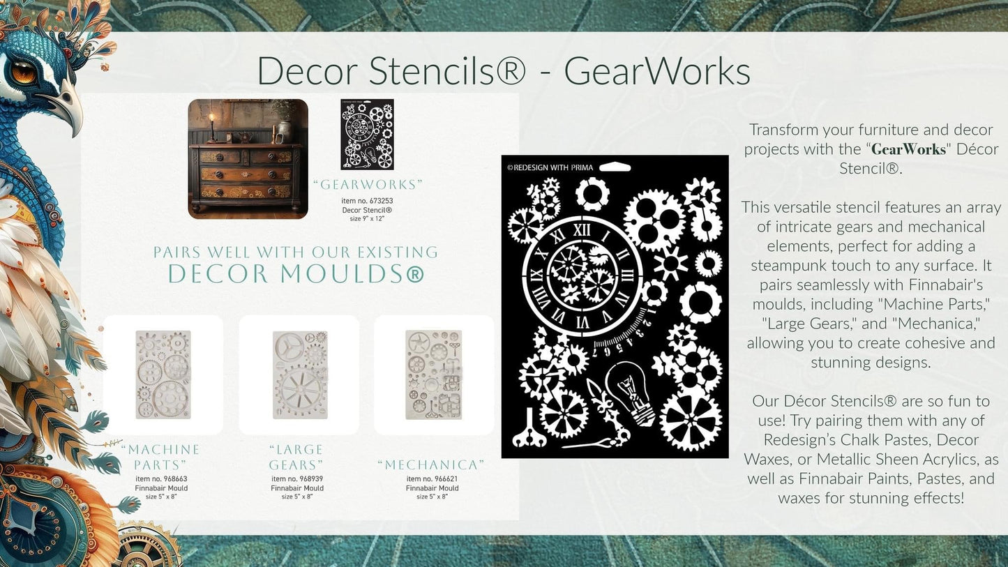 Decor Stencil - Gearworks | Steampunk | 1 pc-9”x12” | Redesign with Prima