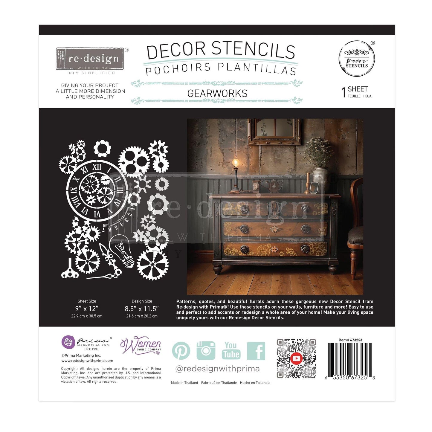 Decor Stencil - Gearworks | Steampunk | 1 pc-9”x12” | Redesign with Prima