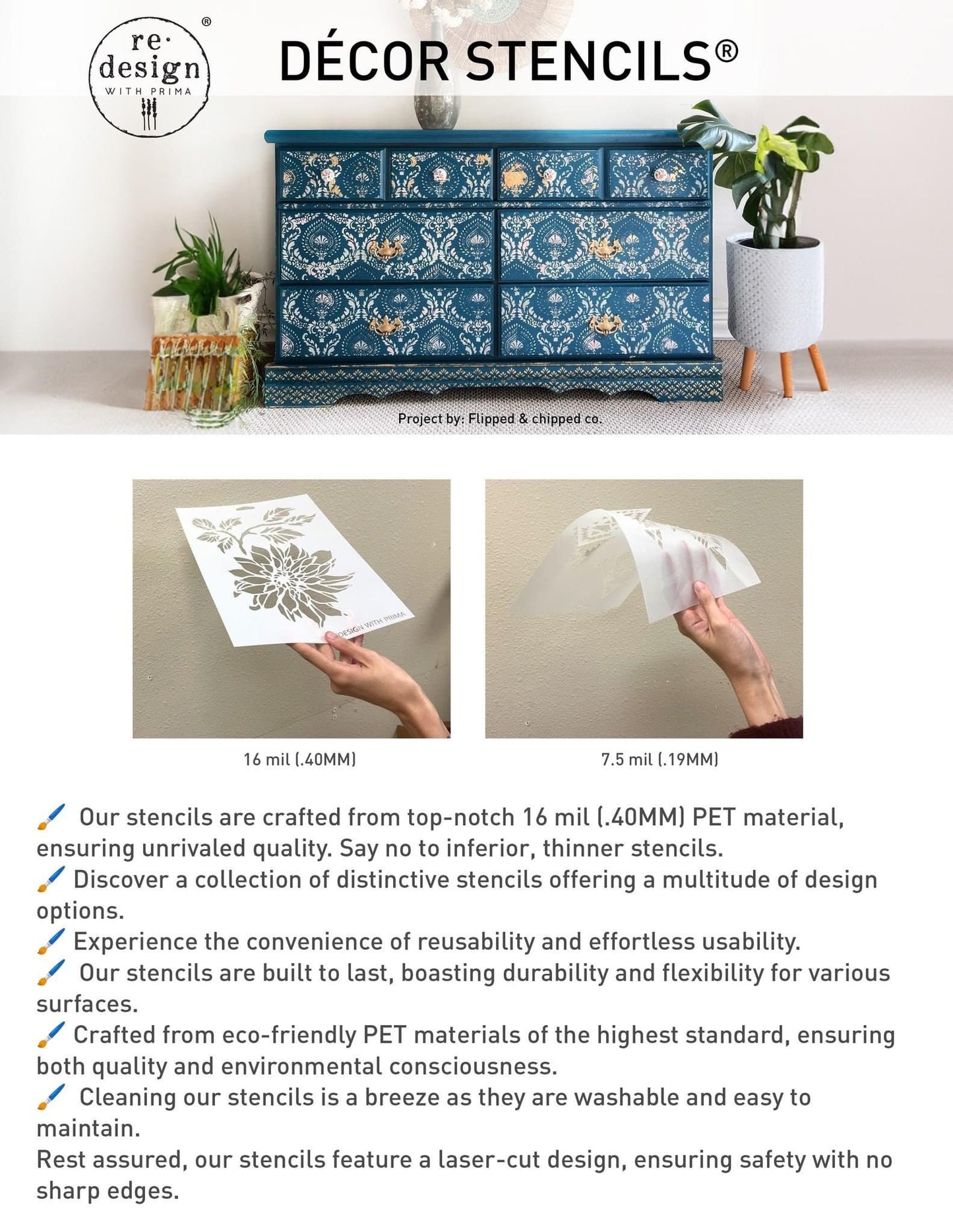 Decor Stencil - Royale Brocade | 3 dimensional | 1 pc-9”x12” | Redesign with Prima