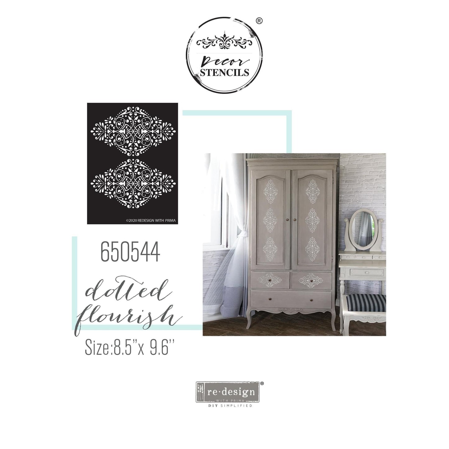 Decor Stencil - Dotted Flourish | 1 pc-9”x13.5” | Redesign with Prima