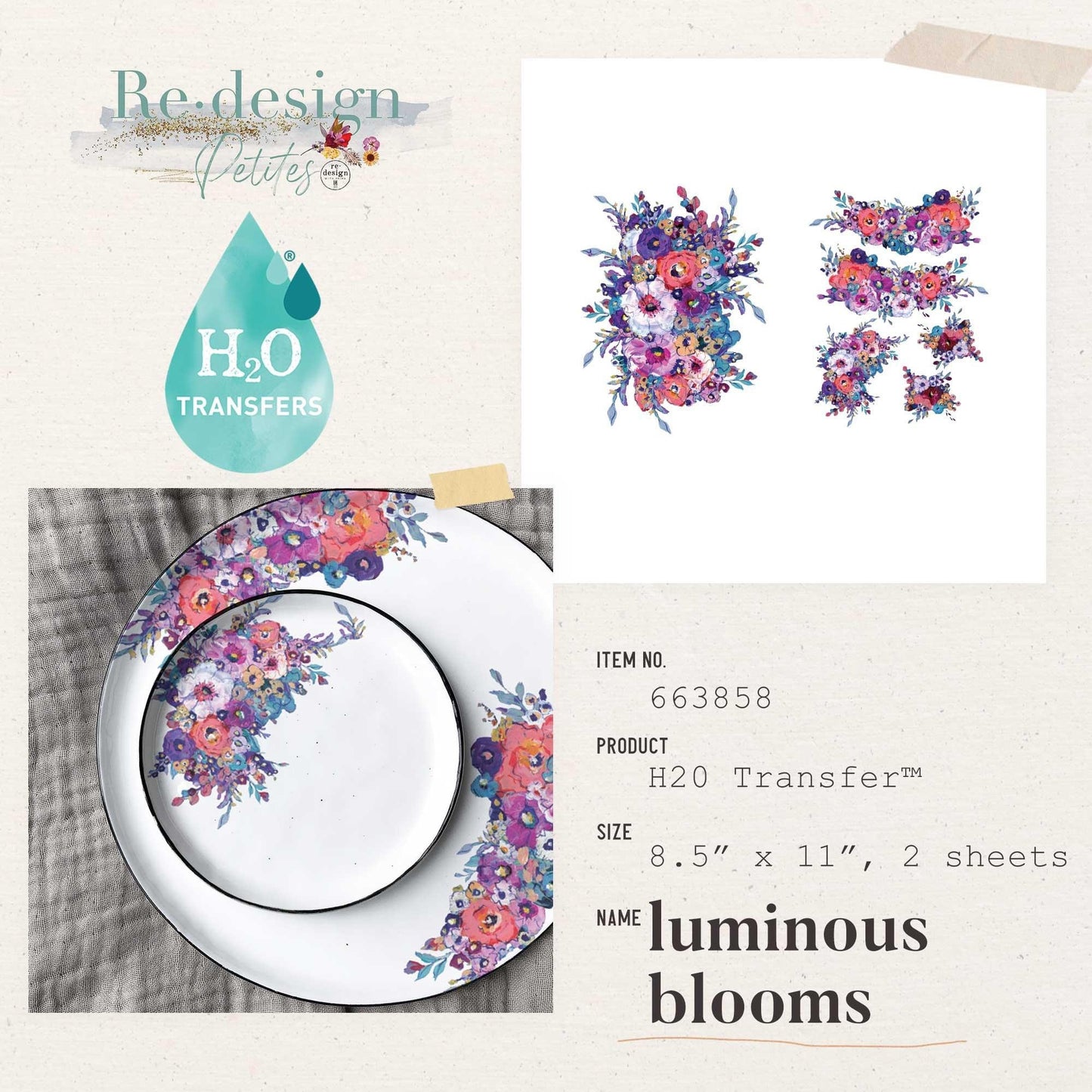 H2O Transfer - Luminous Blooms I 8.5"x11" | Redesign with Prima