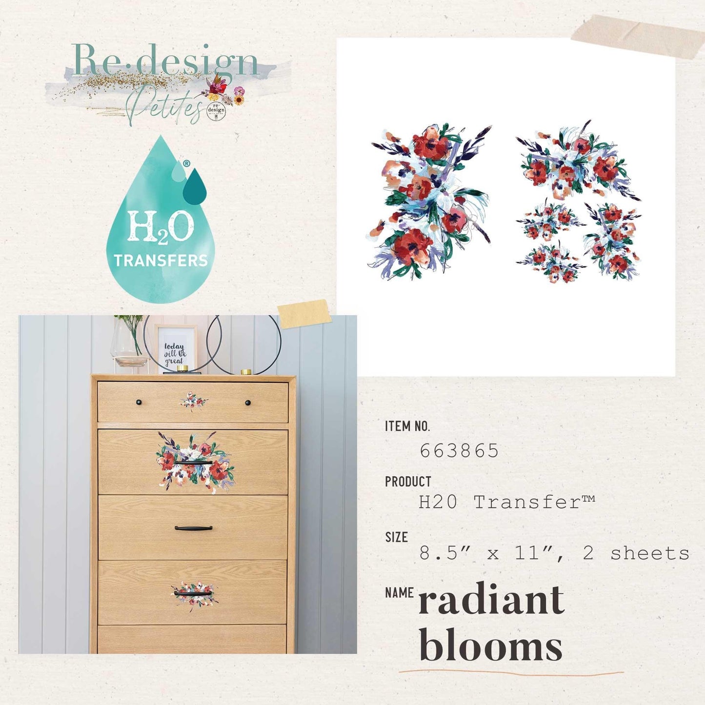 H2O Transfer - Radiant Blooms | 8.5"x11" | Redesign with Prima