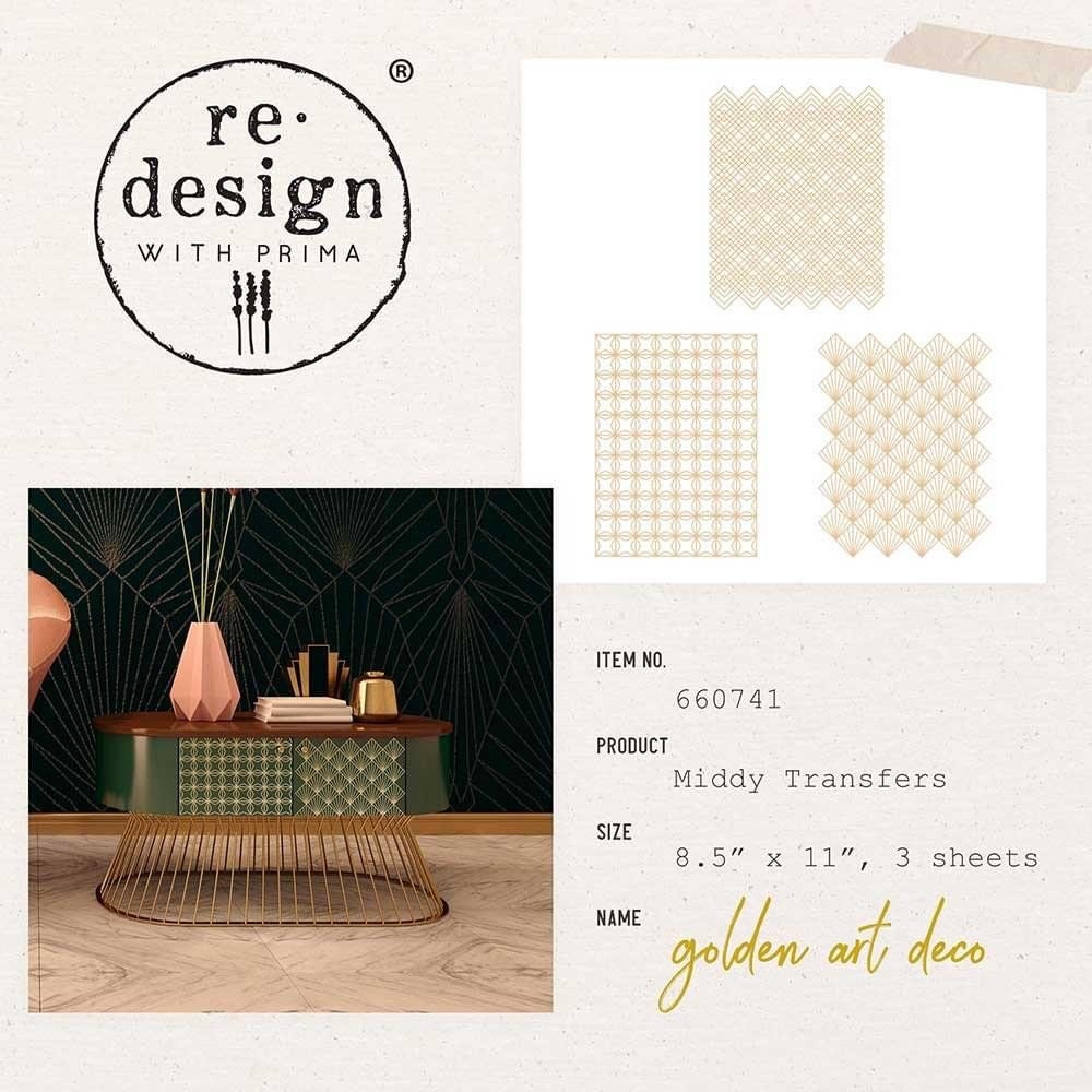 Middy Decor Transfers® - Golden Art Deco | 8.5”x11” | Redesign withPrima