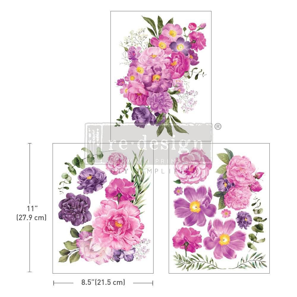 Middy Decor Transfers® - Purple Blossoms | 3 sheets, 8.5”x11” | Redesign with Prima