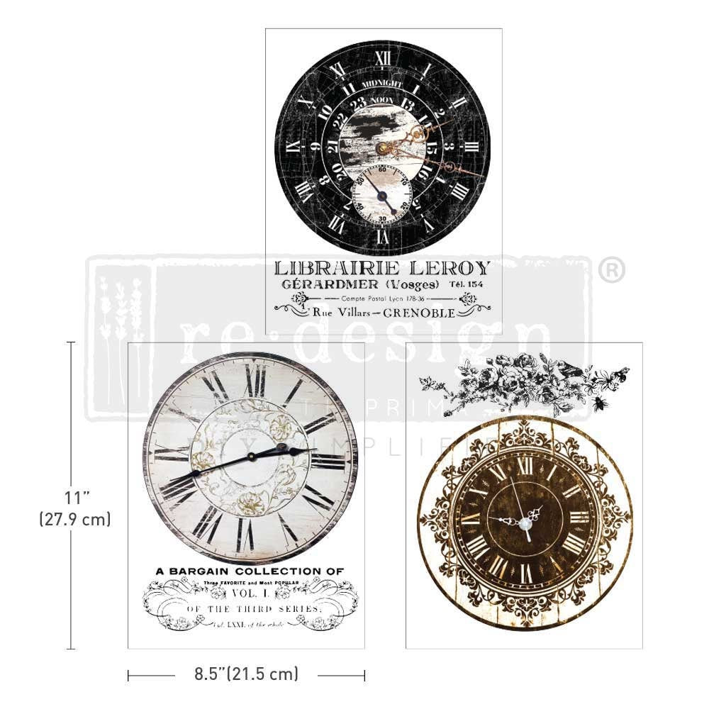 Middy Decor Transfers® - Vintage Clocks | 3 sheets, 8.5 " x 11” | Redesign with Prima