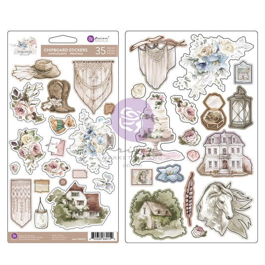 Bohemian Heart Collection Chipboard Stickers | Pkg-35 pcs | Prima Marketing Inc.