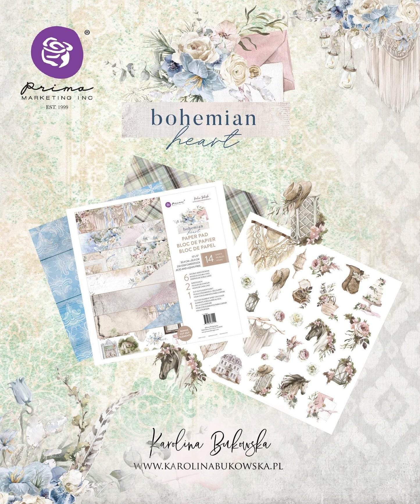 Bohemian Heart Collection Chipboard Stickers | Pkg-35 pcs | Prima Marketing Inc.