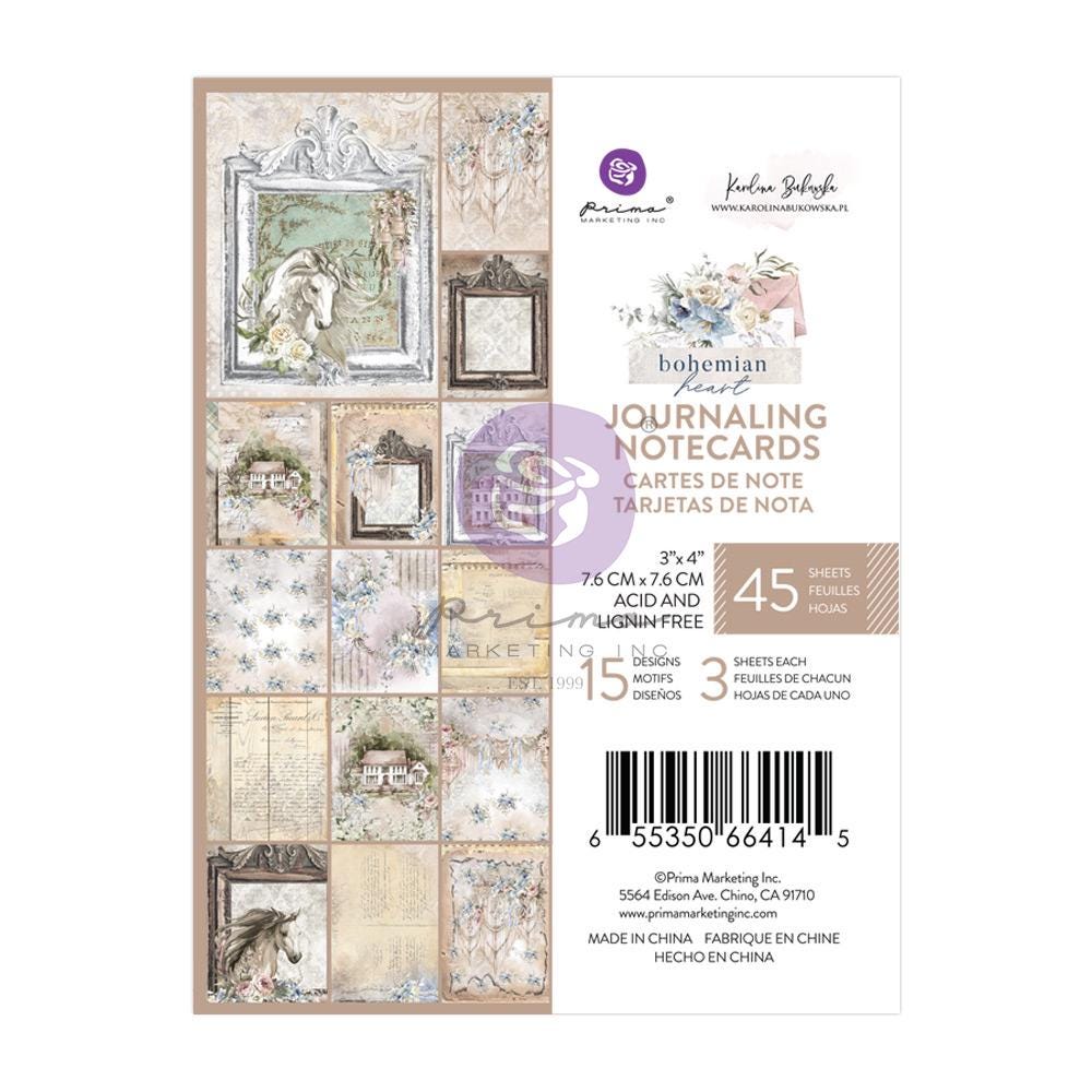 Bohemian Heart Collection Journaling Cards | 3x4”, 45 Notecards | Prima Marketing Inc